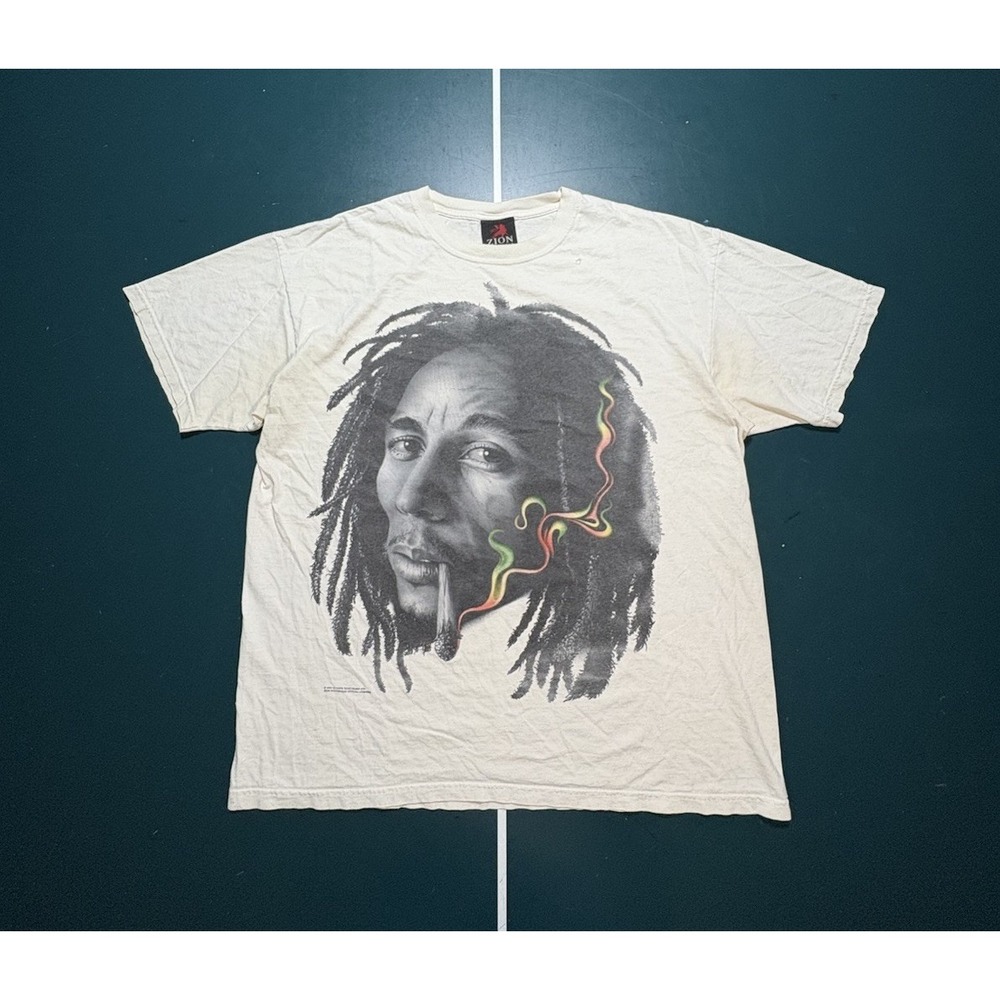 Vintage Bob Marley Smoking T Shirt Men XL‎ White Tee Band Concert AOP Y2K 2004